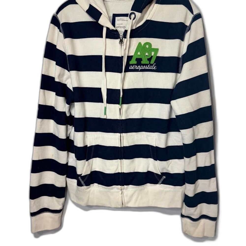 Aeropostale Mens Navy Striped Zip Up Hoodie